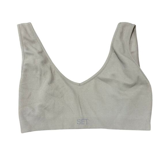 SET Active Gray Ribbed Seamless Sport Tank & Bra Matching Set Small Athleisure - Picture 3 of 7